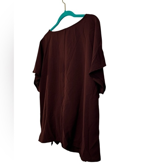 SHEIN Curve Maroon Brown Tie Front Short Sleeve Blouse Size 1XL NWOT ☀️ - Picture 10 of 14